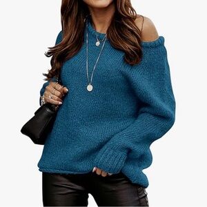 Women's Off-Shoulder Blue Sweater
